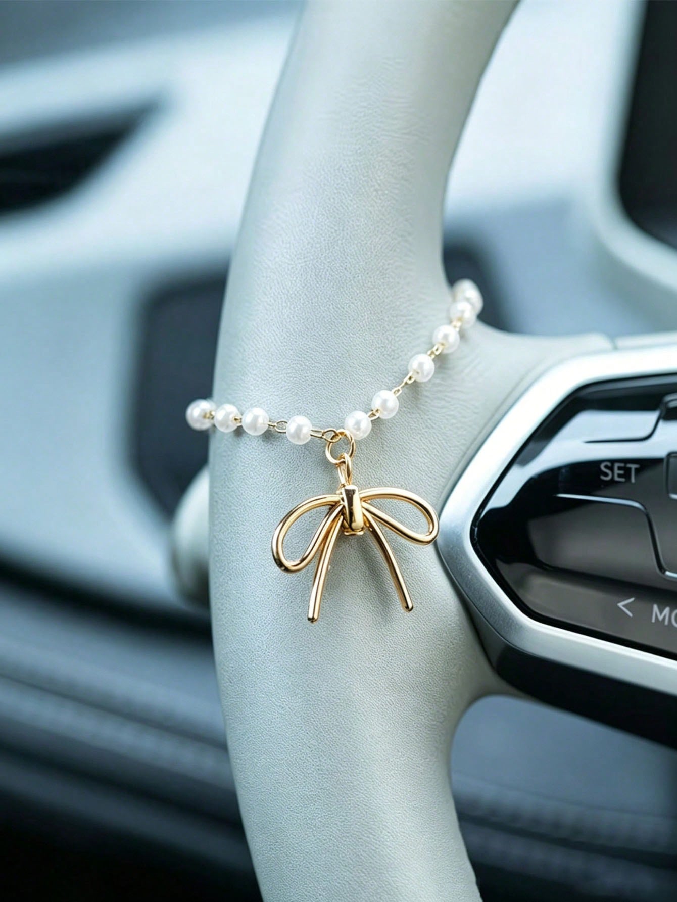 Car Accessories Mirror Hanging - Pearl Bow Car Pendant Alloy Fashion