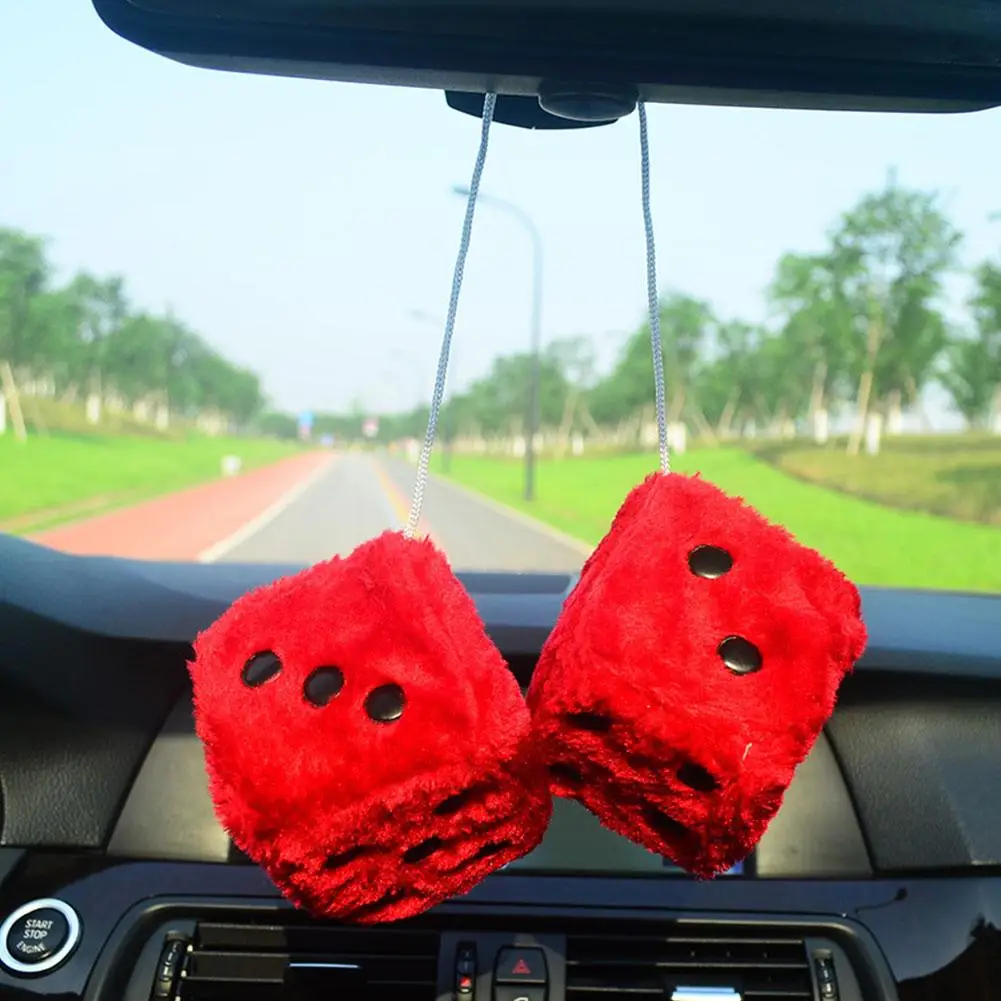 7.5cm Soft Fuzzy Dice for Car  - Car Accessories Mirror Hanging ulasan dan harga